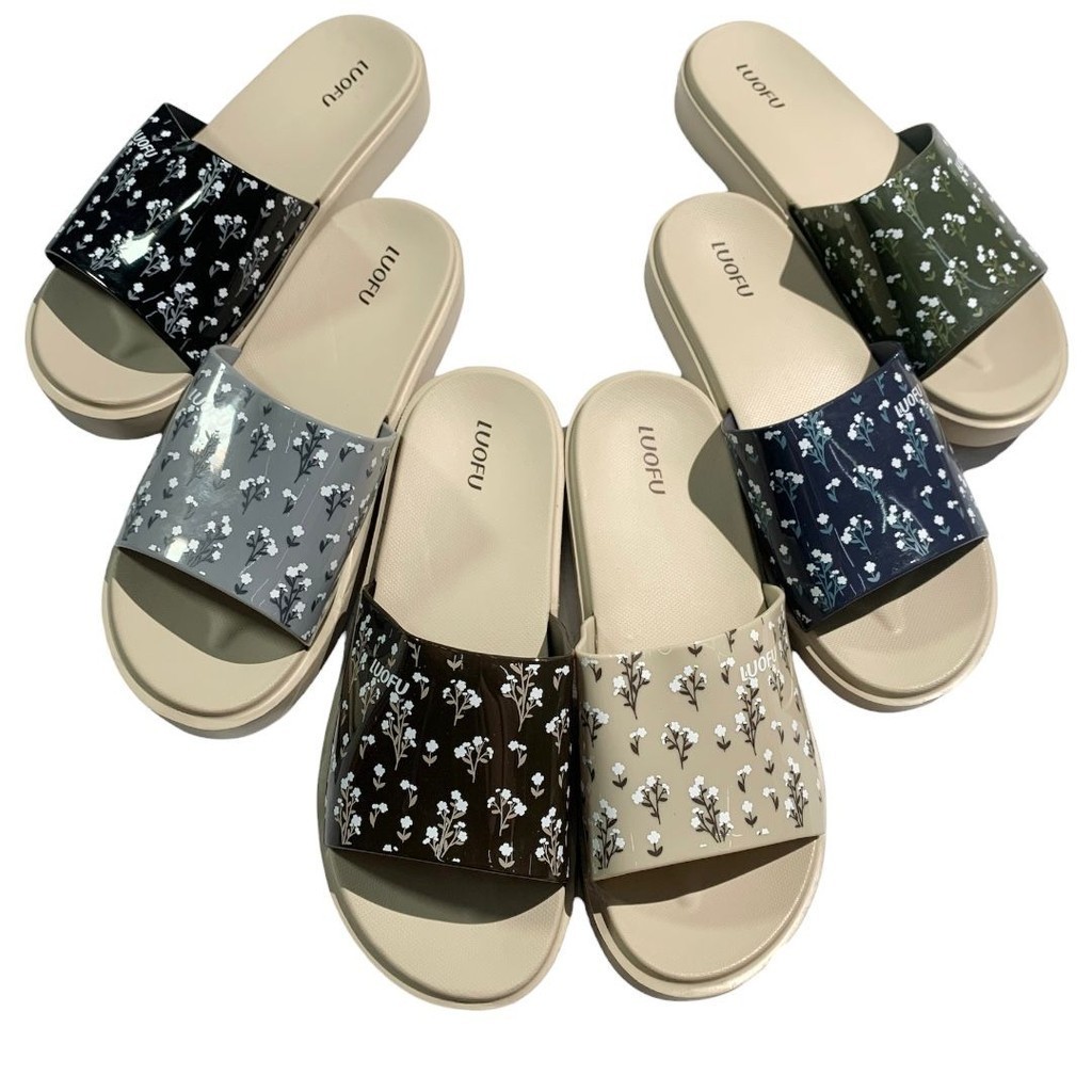 Luofu Sandal Selop Karet Bunga Import Wanita E7199A2-BRSMSE37 (Q6)