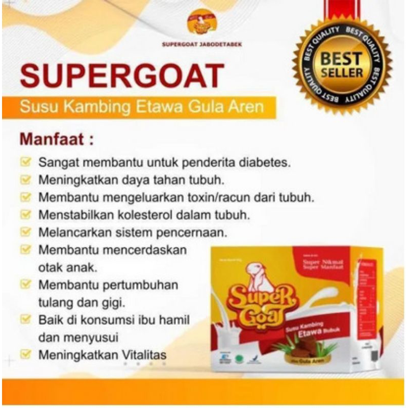 

Supergoat Susu Etawa Super Goat Susu Kambing Etawa Bubuk Murni Nabati Organic Plus Gula Aren / atasi asma paru paru sesak nafas 10 Sachet BPOM