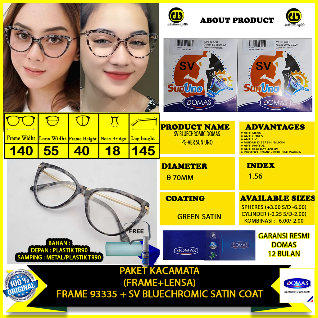 PAKET KACAMATA BLUECHROMIC SUN UNO DOMAS FRAME 93335