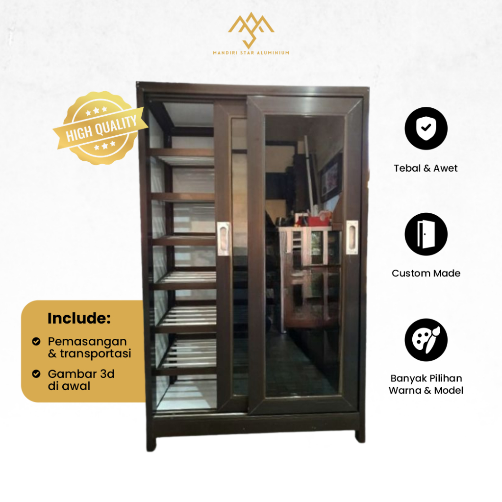 Rak Sepatu Lemari Pintu Kaca Aluminium Sliding Geser Tempat Penyimpanan Sandal Minimalis