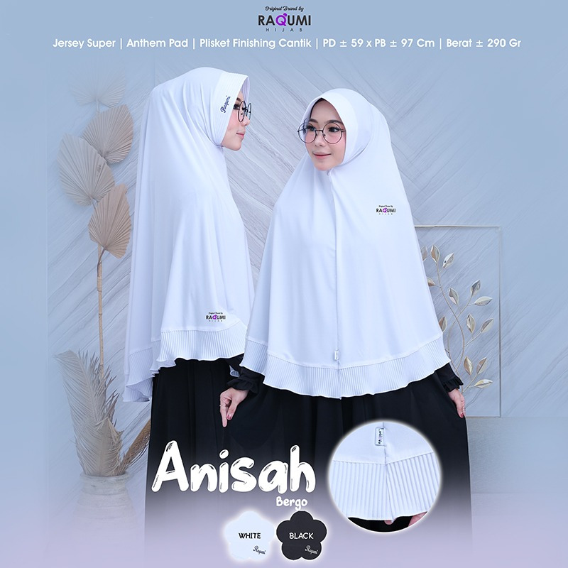 ANISAH BERGO WHITE SERIES, BAHAN JERSEY SUPER ADEM HALUS ADA AKSEN PLISKET, HIJAB BERGO PAD ANTHEM, 