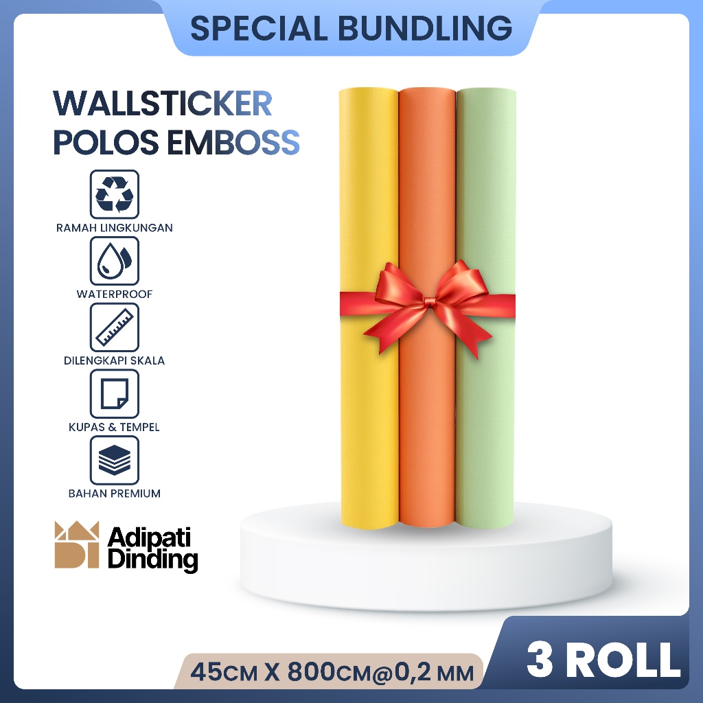 BUNDLE  PAKET 3 ROLL/PCS WALLPAPER DINDING MOTIF EMBOSS ALL VARIANT UKURAN PER ROLL 45CM X 7,5-8,5ME