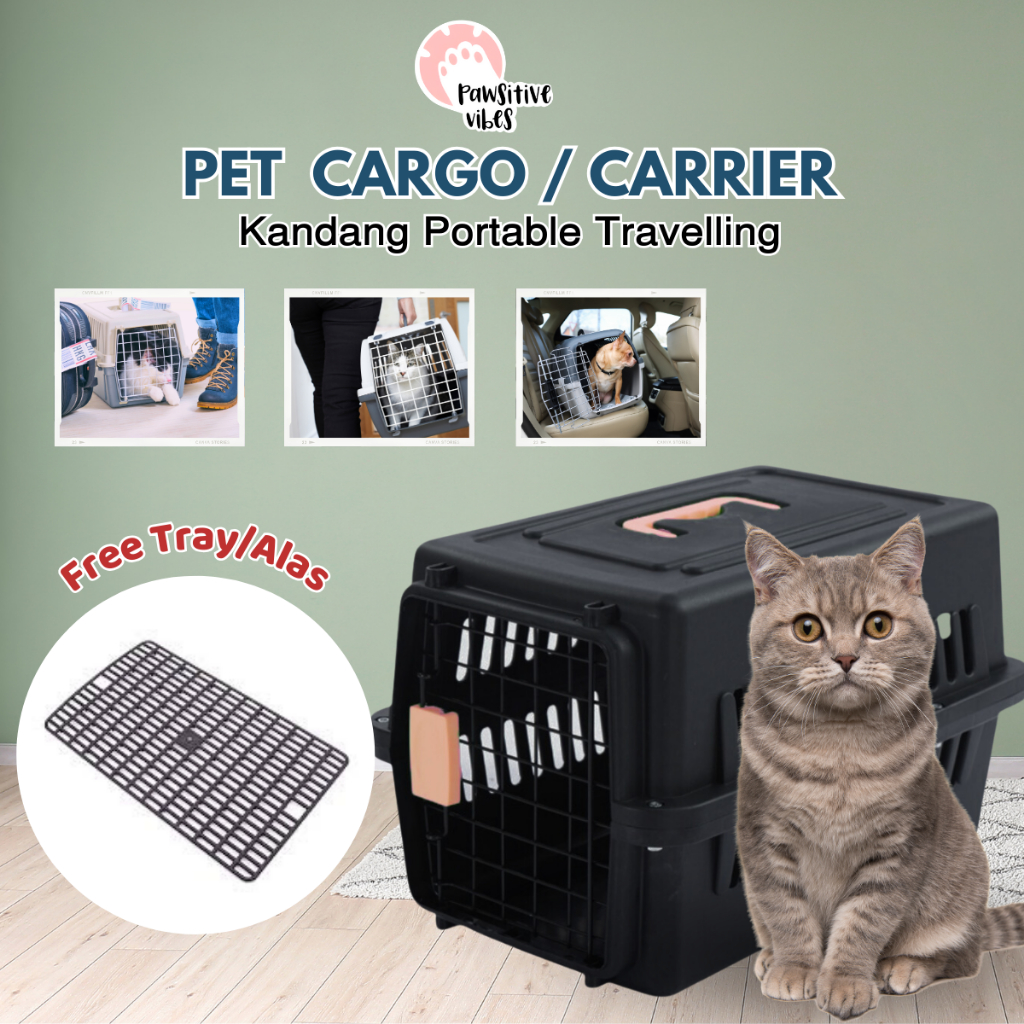 Pet Cargo Hitam FREE ALAS - Kandang Anjing Kucing Kelinci/Anabul  - Tas travel Hewan - Pet carrier -