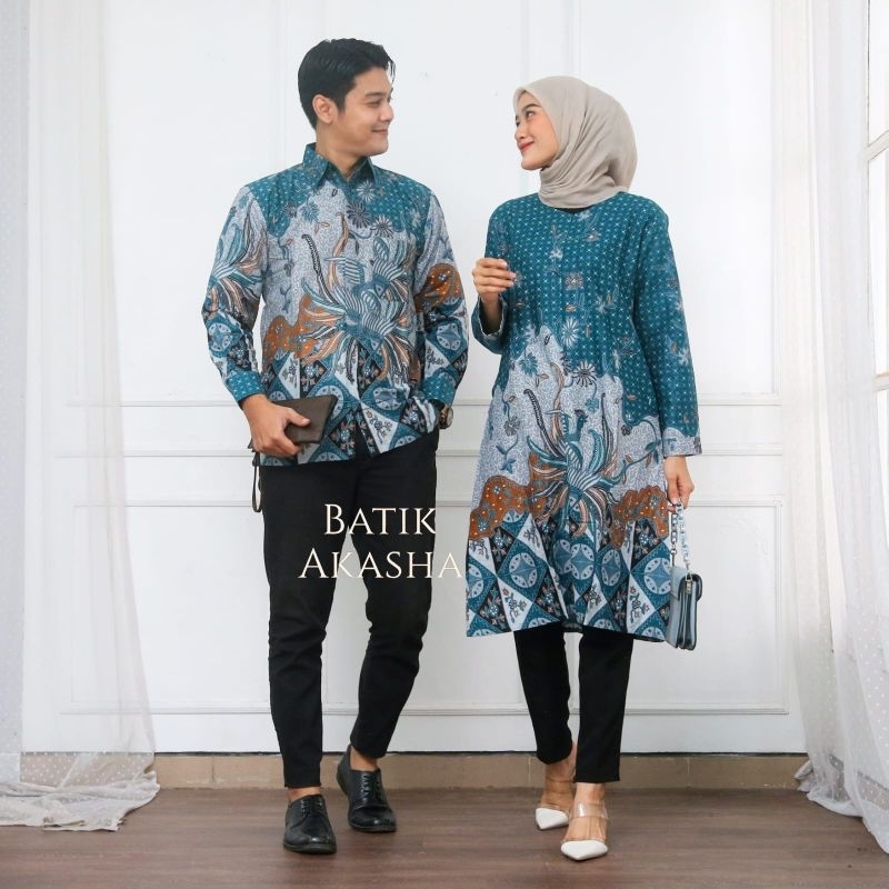 Couple Sarimbit Keluarga Kemeja Hem Gamis Tunik Bahan Katun Warna Hijau Tosca