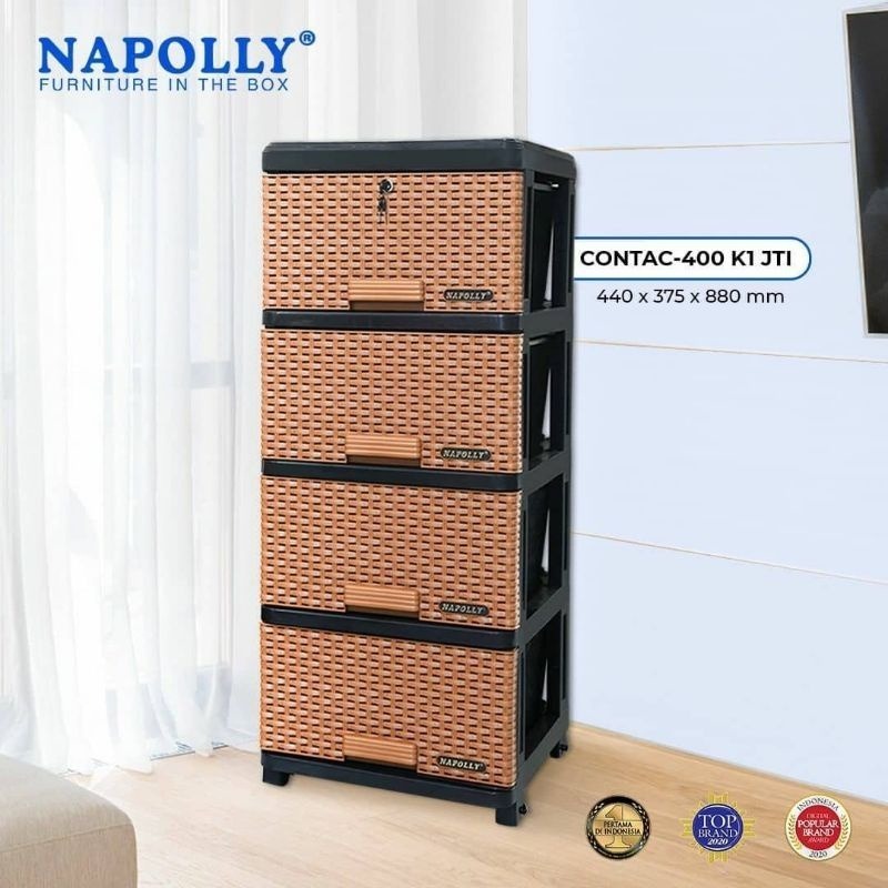 Napolly Contac 400 K1 Rak Laci Napolly 4 susun (Kunci + Roda) Lemari pakaian 4 Laci BATAM