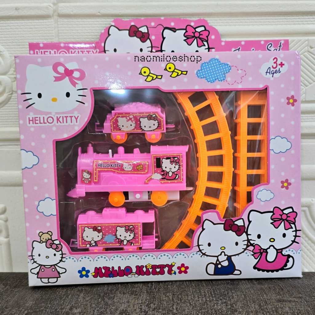 TERMURAH mainan kereta api hellokitty/ train set hellokity MAINAN KERETA ANAK, 2pcs baterai AA