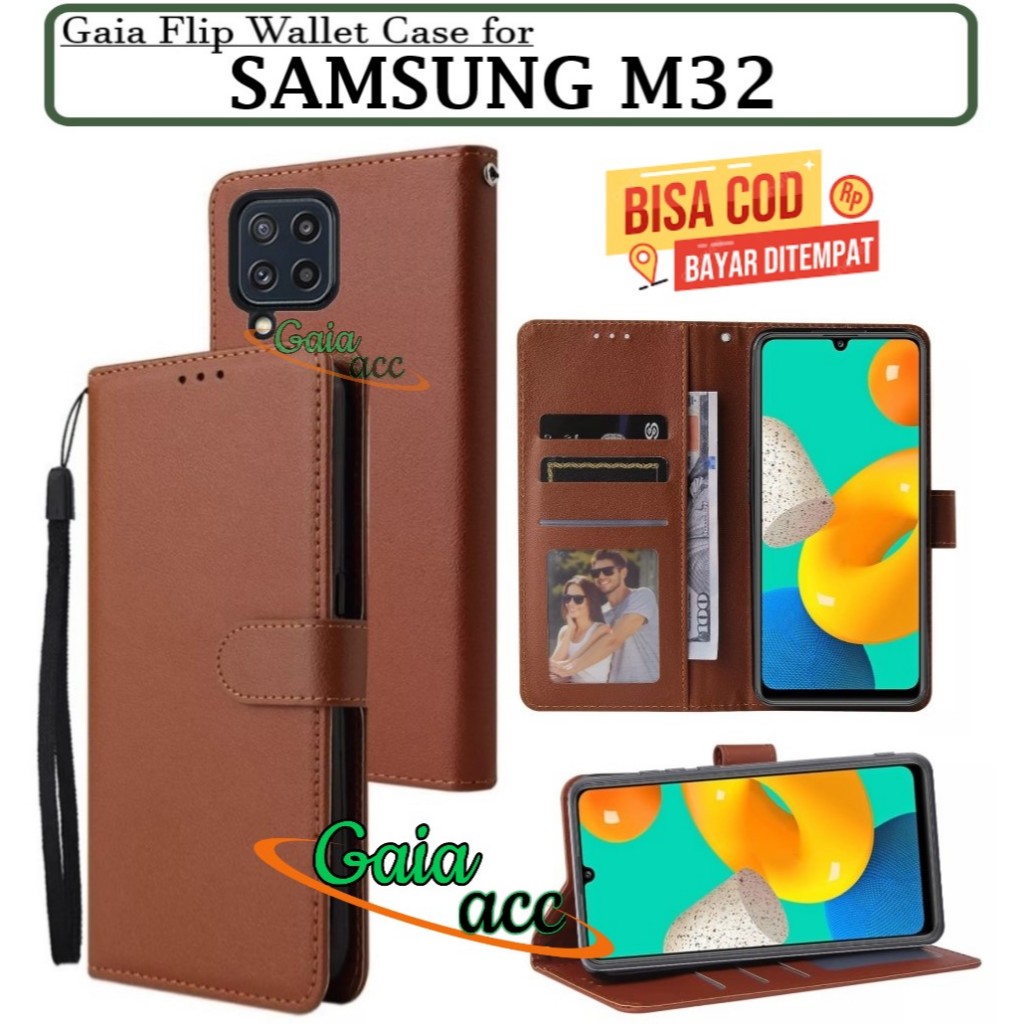 SAMSUNG GALAXY M32 - Wallet Case Kulit - Casing Dompet Case Wallet Leather Flip Case SAMSUNG M32