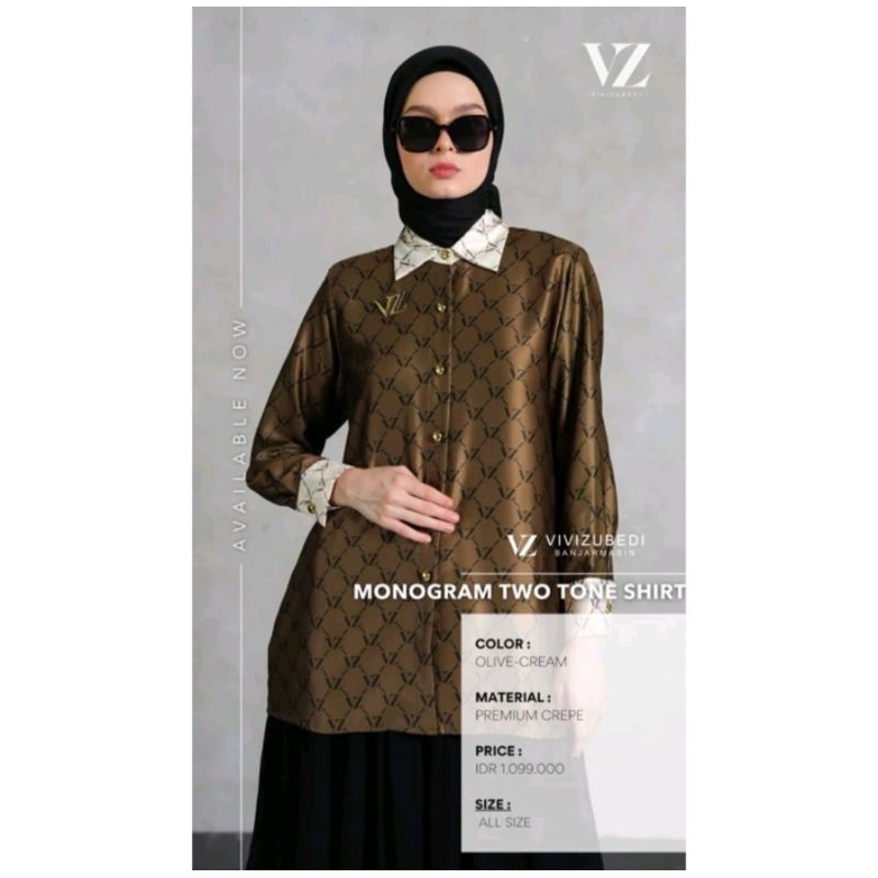 New Vivi zubedi vivizubedi monogram two tone shirt olive-cream vz