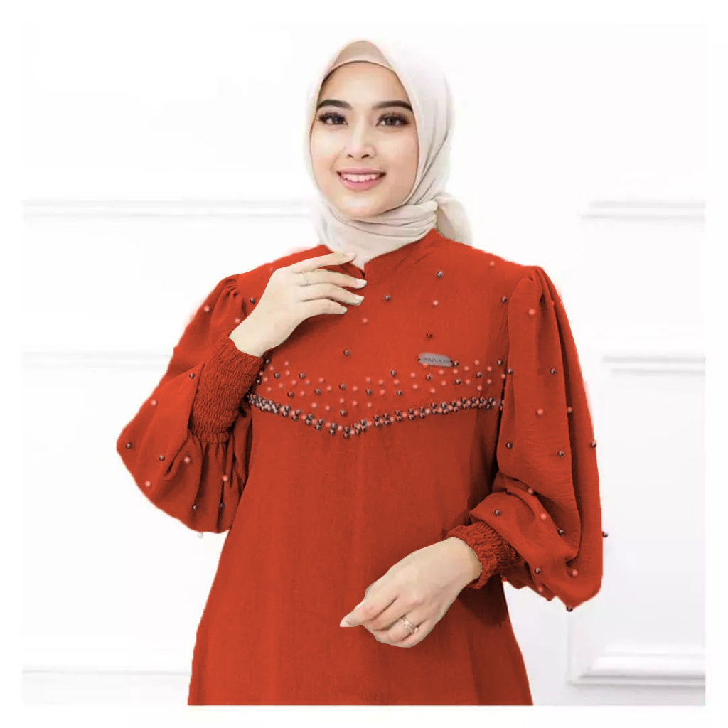 Mayra Dress Gamis Crinkle Airflow Premium Jumbo Kondangan Payet Mutiara Mewah Elegan