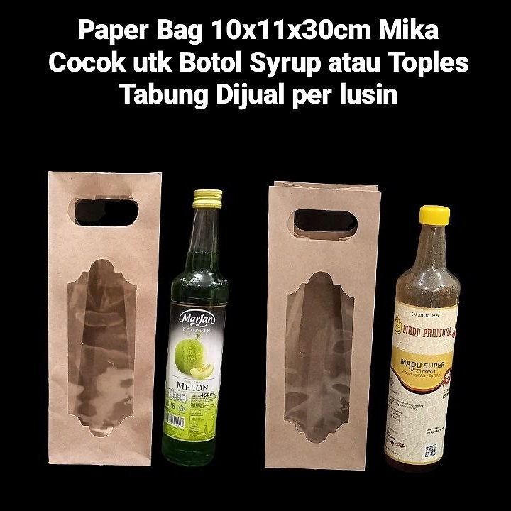 

( 12 pcs ) Paperbag Jinjing Ukuran 10x11x30 cm Tas Tenteng Botol Sirup Muat Toples Tabung Diamater 9 cm