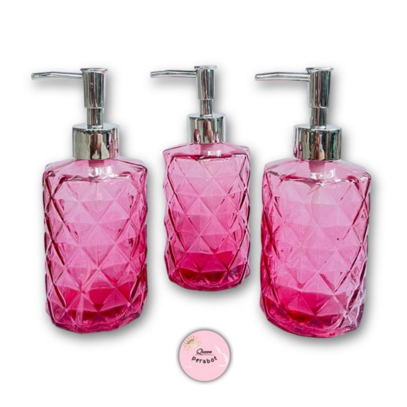 BOTOL PUMP KACA SABUN CAIR UNGU DIAMOND /BOTOL REFILL ISI ULANG