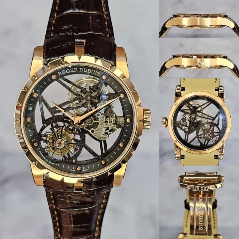 Jam tangan Automatic Swiss Tourbillon R0GER DUBUS Excalibur Skeleton Tourbillon Squelette Leather st