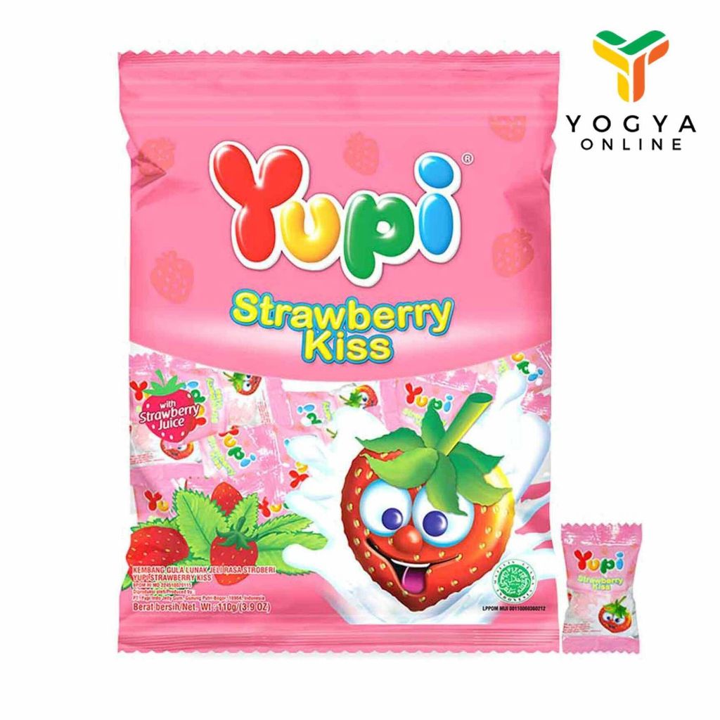 

Yupi Strawberry Kiss 110 Gram Permen Makanan Ringan