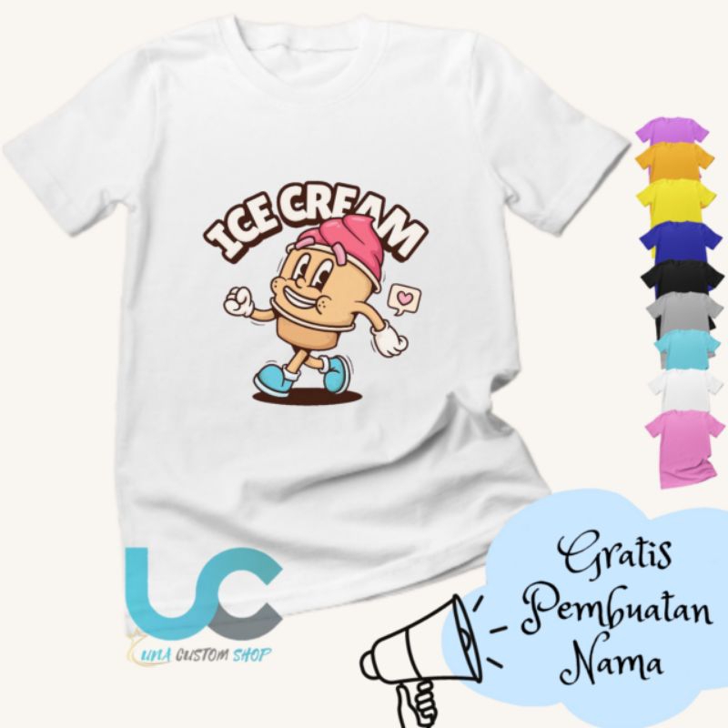 Kaos Ice Cream Anak | Baju Ice Cream Anak | Kaos Anak Sablon | Kaos Anak Custom Terbaru (FREE NAMA)
