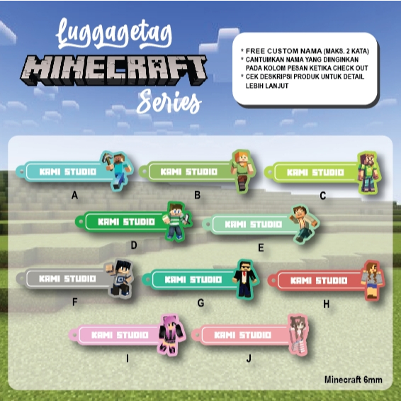 RING BULAT LUGGAGE TAG 6MM MINECRAFT/GANTUNGAN TAS NAMA / BAG TAG PRINTING NAMA / KADO CUSTOM NAMA /