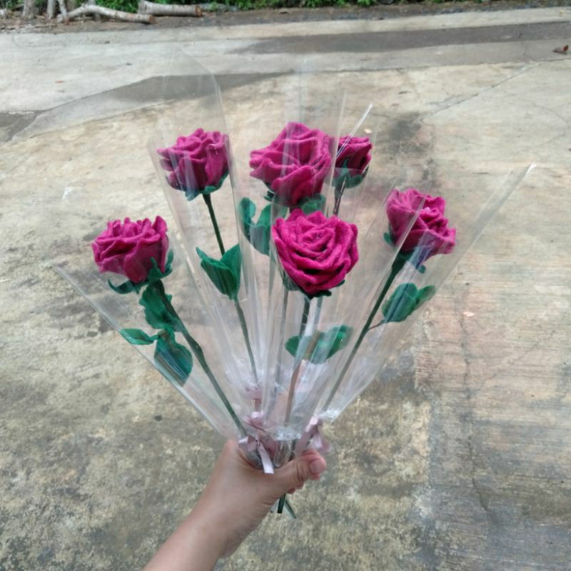 Bunga Mawar Flanel 1 tangkai