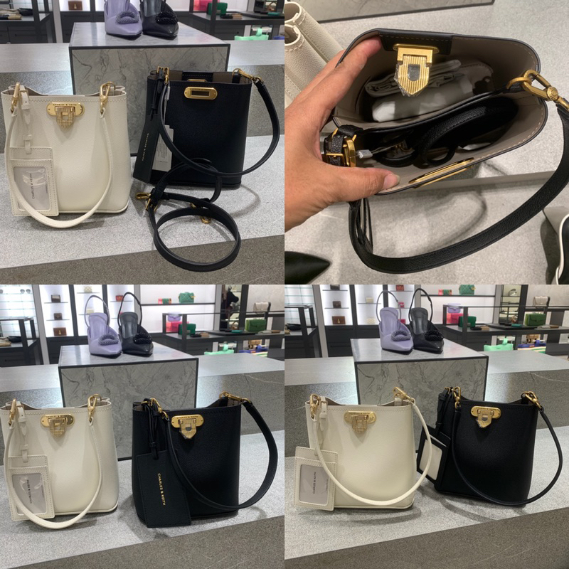 slingbag tas kantor dapet free cardholder tas mewah elegan charles&keith hitam putih |jastip_titipou