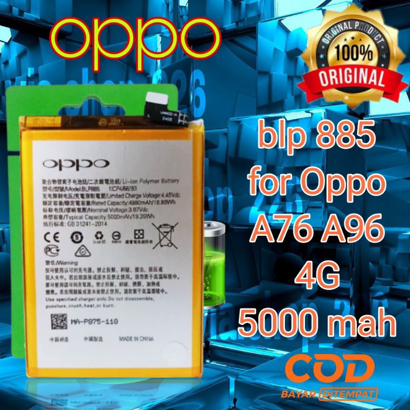 Evi_Drphone Baterai Oppo Original Blp 885 A76 A96 4G 5000 Mah Batre Opo A76 A96 Ori Batu Hp