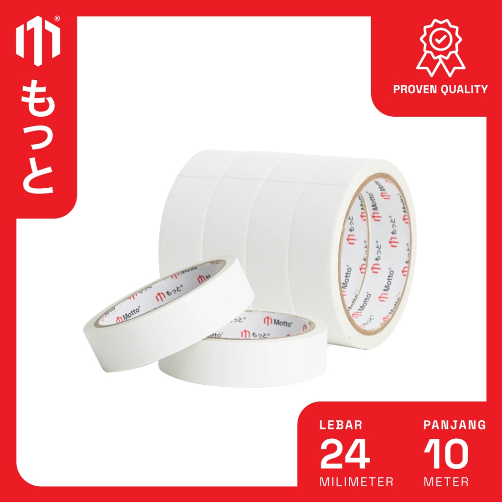 Double Tape Kertas 24mm x 10 Meter - 1 Slop Isi 6 Pcs/Roll - Motto Tape