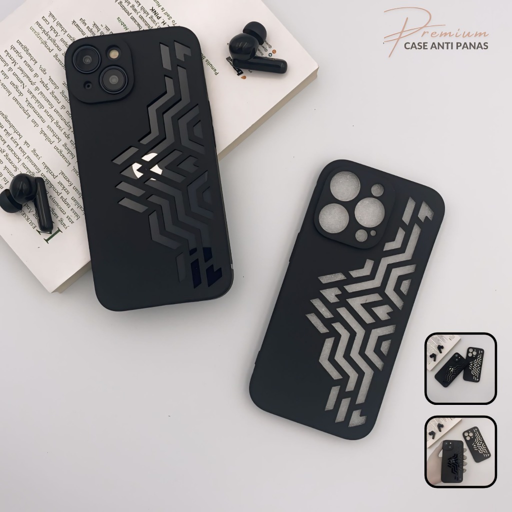 Case Iphone Anti Panas For Ip  Xr 11 12 13 14 Pro Max Cooling Aesthetic Softcase Black Pattern