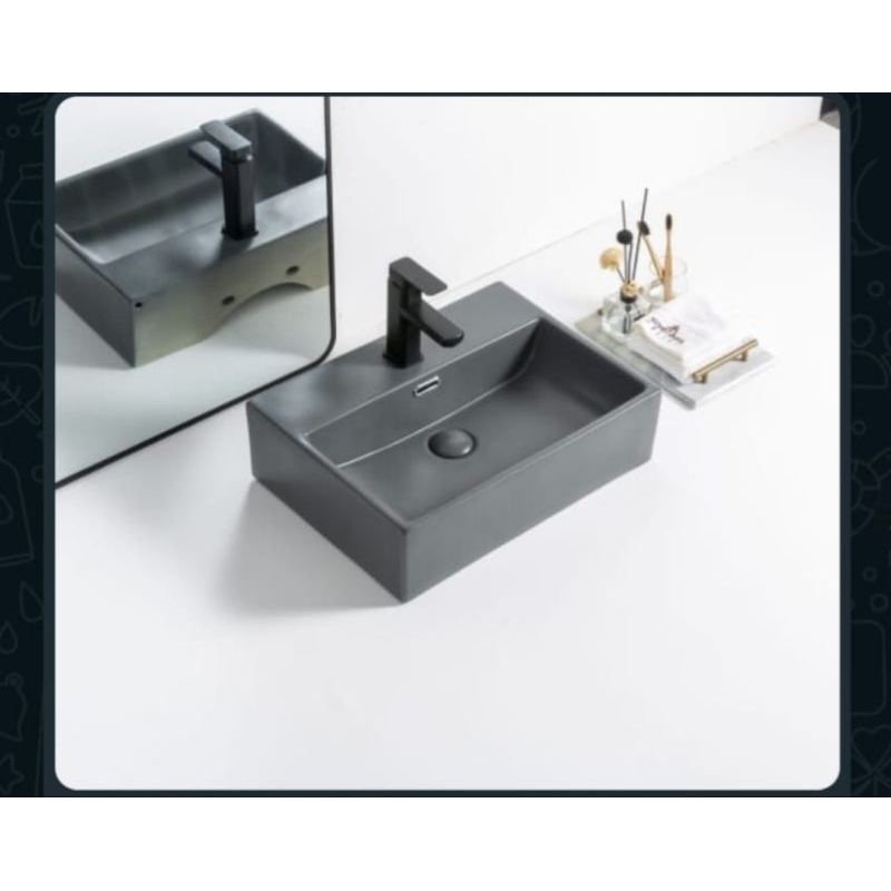 wastafel keramik kotak minimalist grey / wastafel keramik kotak minimalist black