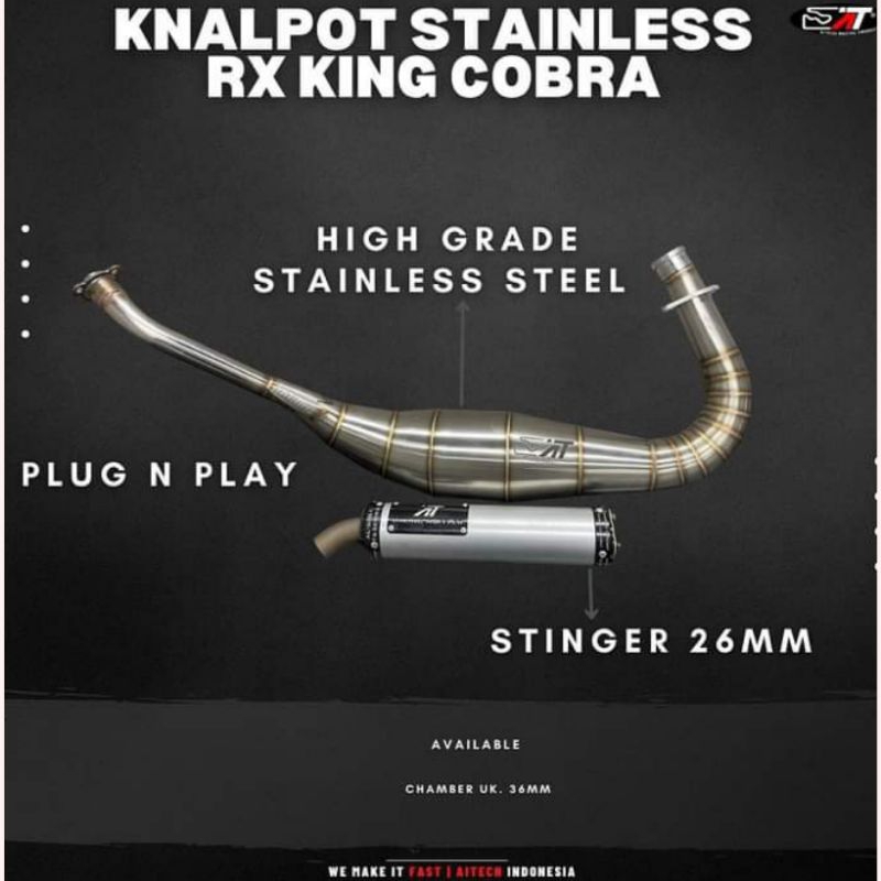 KNALPOT RACING AITECH RX KING TYPE COBRA REPSOL GEN 2 SILVER BLACK ORIGINAL RX KING Motor