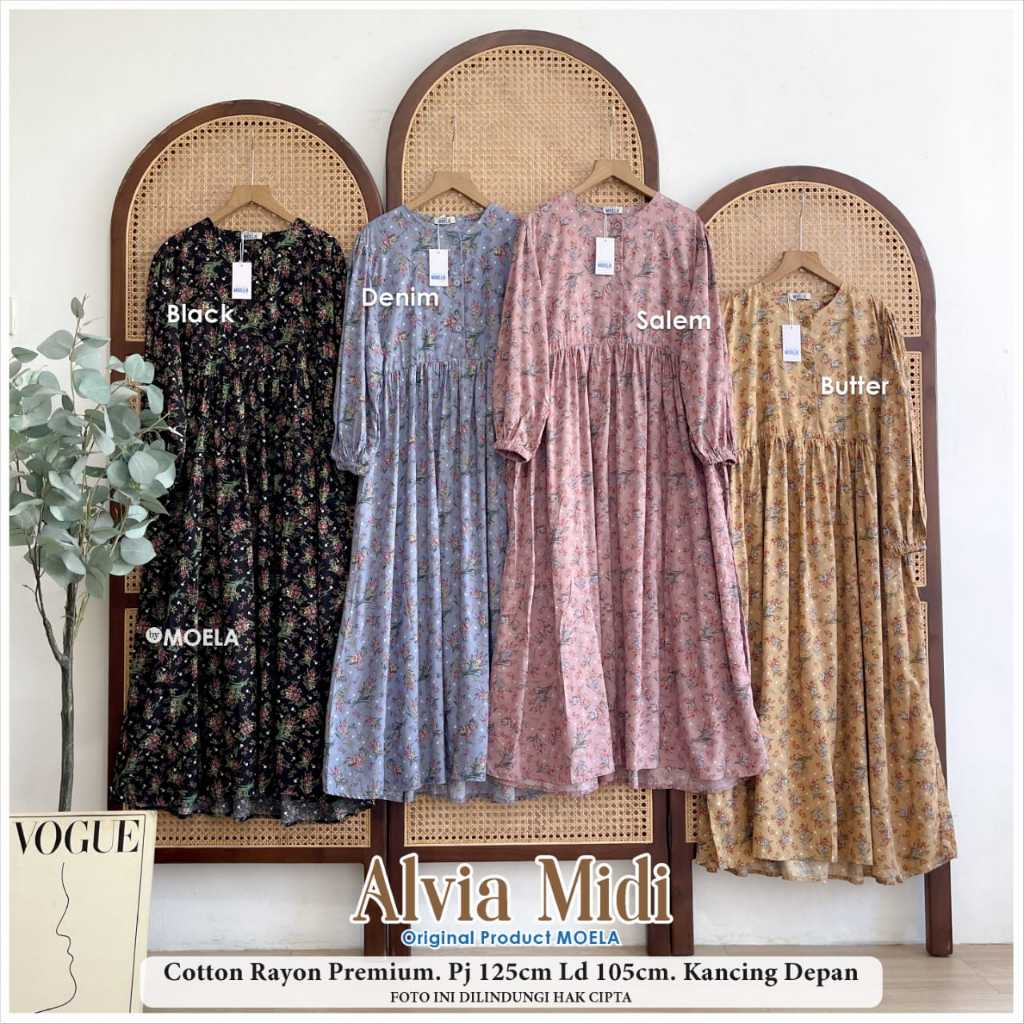 Alvia midi motif bunga premium Ori Moela