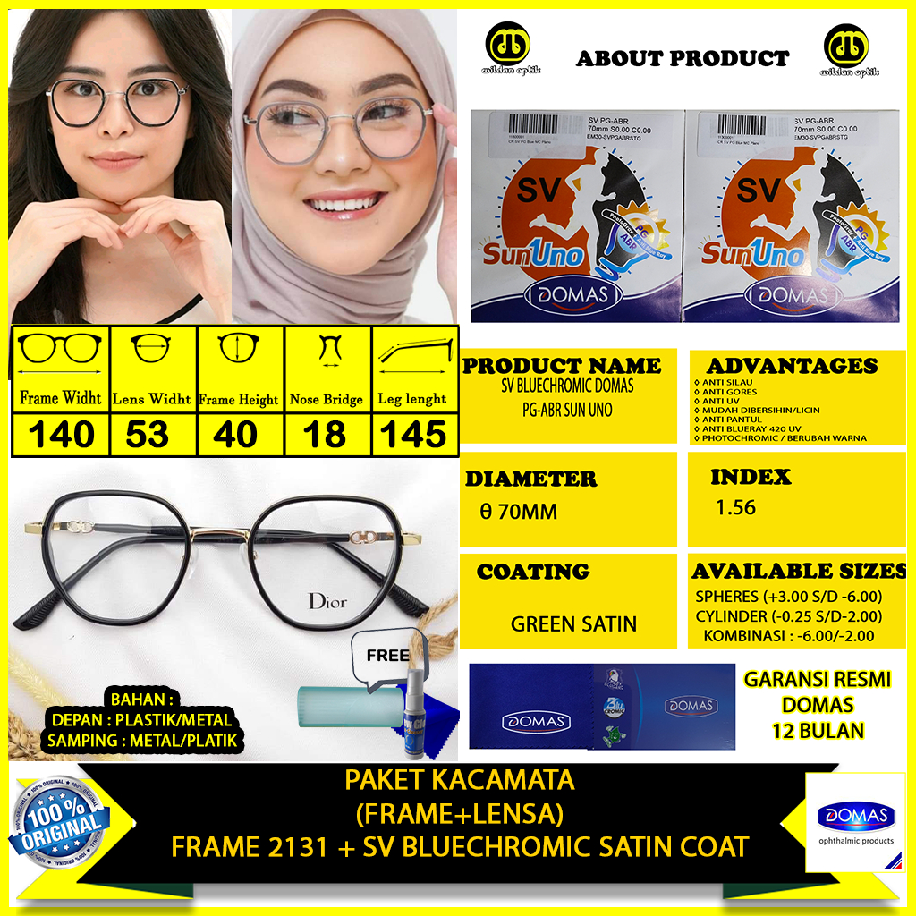 KACAMATA PAKET(FRAME+LENSA) BLUECHROMIC SUN UNO DOMAS 2131