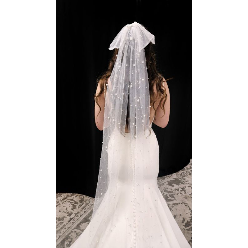 wedding veil kerudung full mutiara 150cm pengantin slayer polos