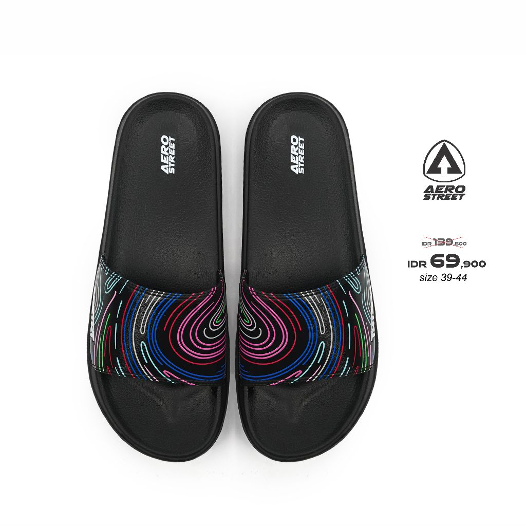 Aerostreet 39-44 Volt Hitam Hitam - Sandal Sendal Selop Slip On Casual Pria Wanita Aero Street