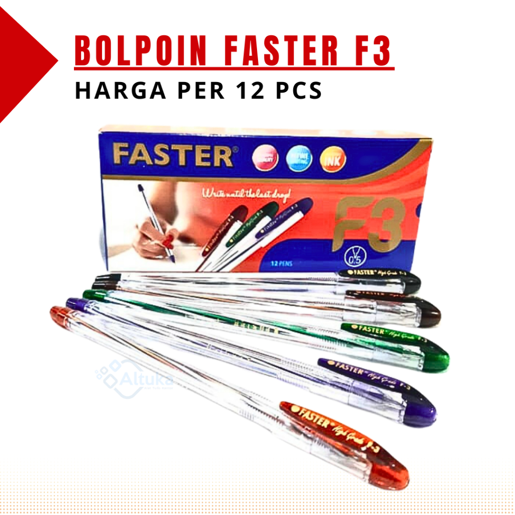 

(12 Pcs) Bolpen Pulpen Bolpoin Faster F3 Hitam 0.5 mm