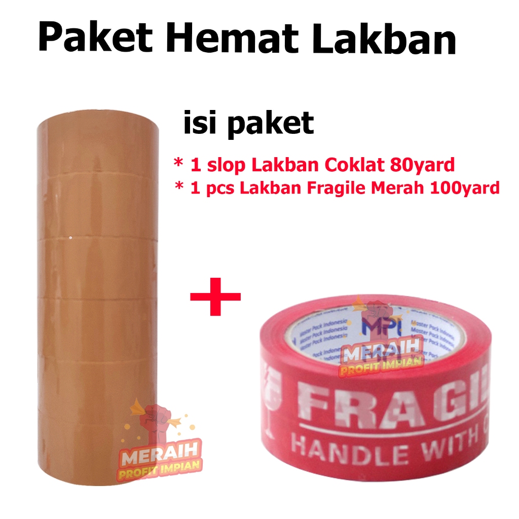 

Paket Combo Murah!!! 1 SLOP Lakban Coklat MPI 45 mm x 80 yard + 1 Pcs Lakban Fargile Merah 48 mm x 100 yard