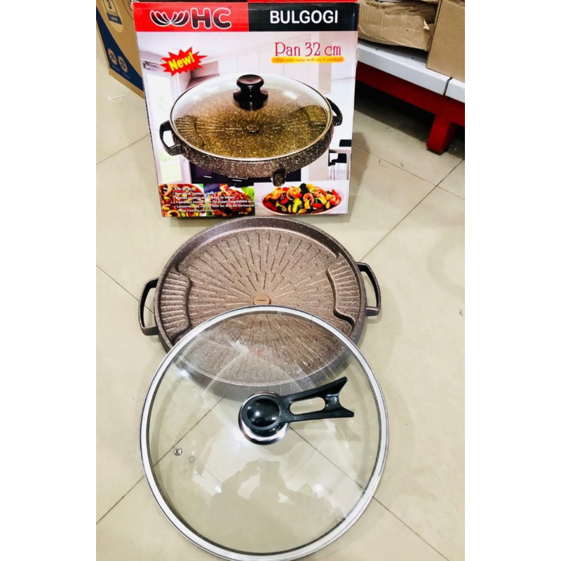 GRILL PAN BULAT BBQ HC TUTUP KACA 32 CM