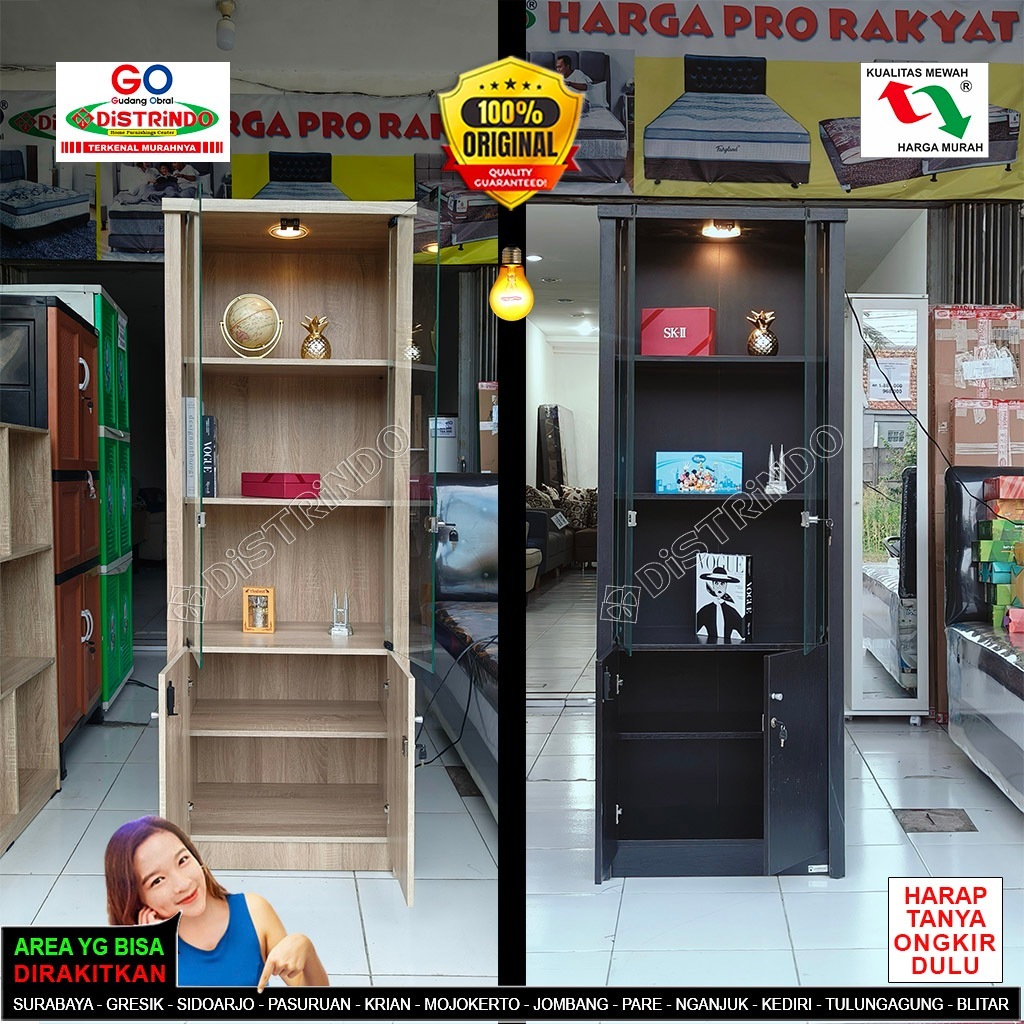 Lemari Hias 2Pintu Kaca + Pintu bawah ada Kunci