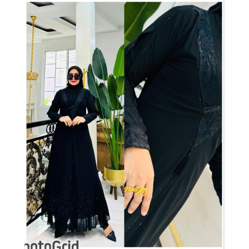 [Khamymshop] Abaya Hitam Turkey/Arab Mewah Elegant || Gamis Warna Hitam Wanita Muslimah