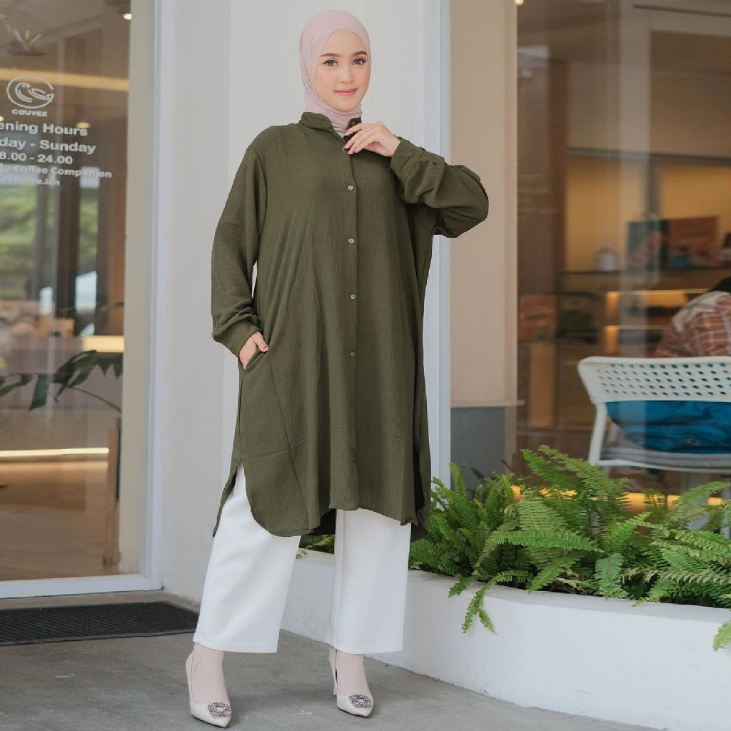 Picinm Baju Tunik Size Lengkap LD 110 120 130 140 Jumbo Polos Bahan Crinkle Premium Airflow Ukuran B