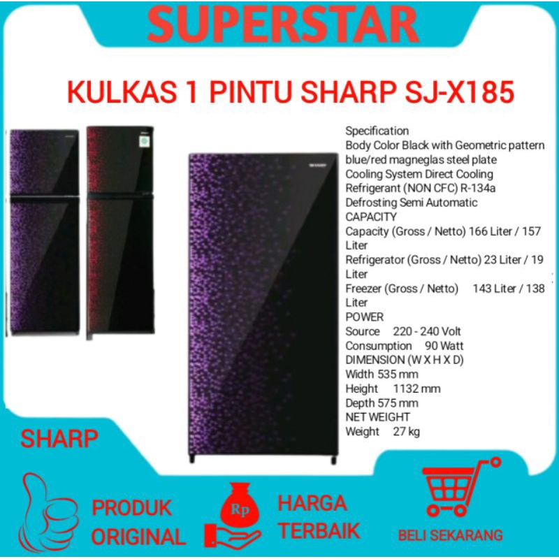 Kulkas satu pintu sharp sj-x185/SJ-X185