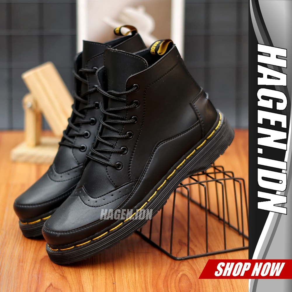 HGN Aquata Sepatu Docmart Pria Hitam Tinggi Casual Original