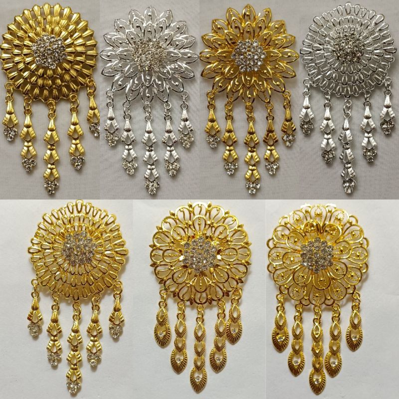 Bros kebaya kutubaru jurai / Bros pesta pengantin bros tunggal jurai kuning putih satu mata permata 