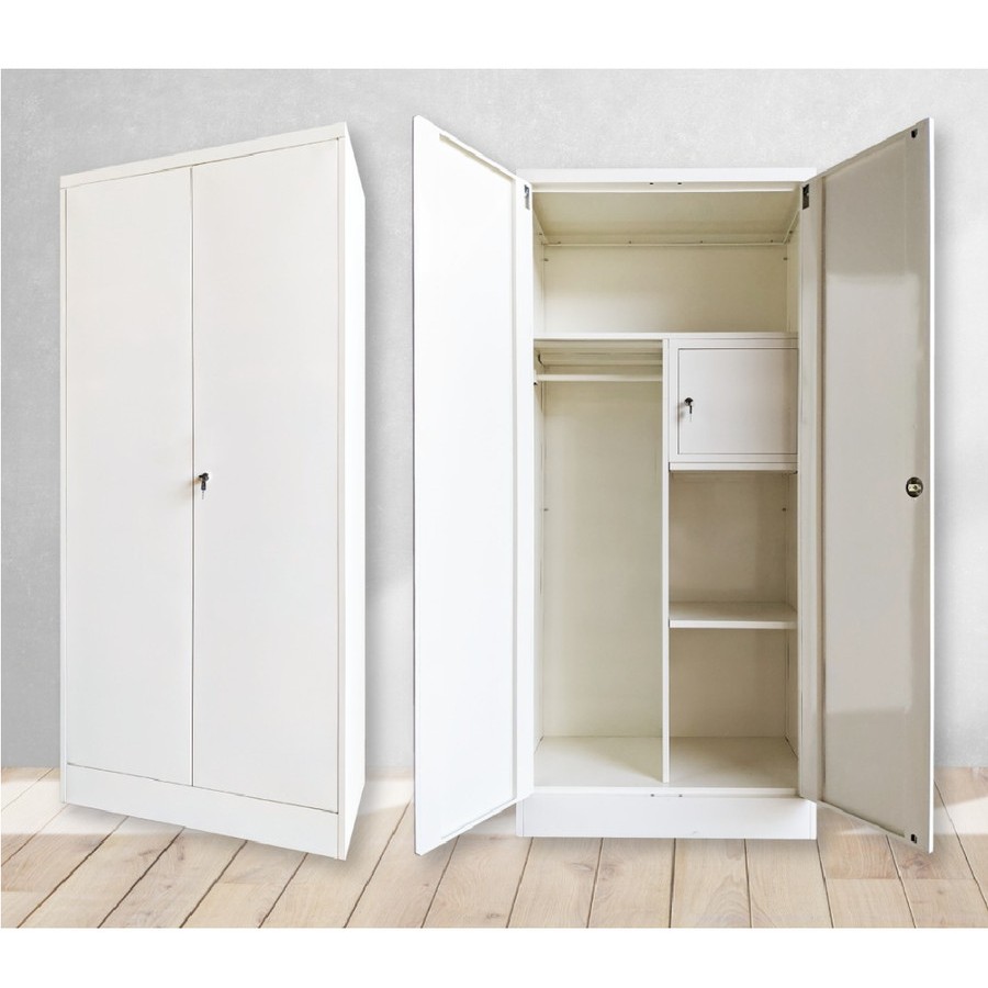 Lemari Pakaian Besi 2 Pintu Kayu Gantungan Baju