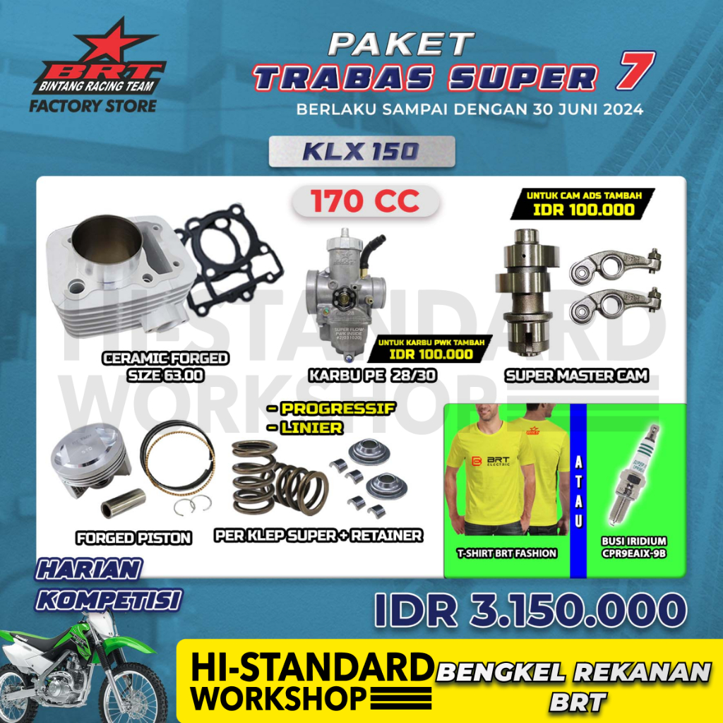 KLX 150 D-TRACKER PAKET BORE UP TRABAS SUPER 7 FULL BRT BLOK CERAMIC 63  MASTER CAM  BUSI IRIDIUM KA
