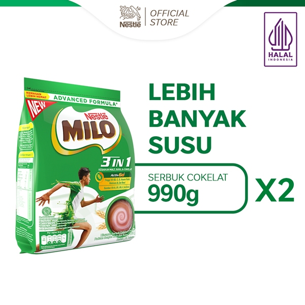 

MILO 3in1 ACTIV-GO Susu Coklat Pouch 990 gr x 2