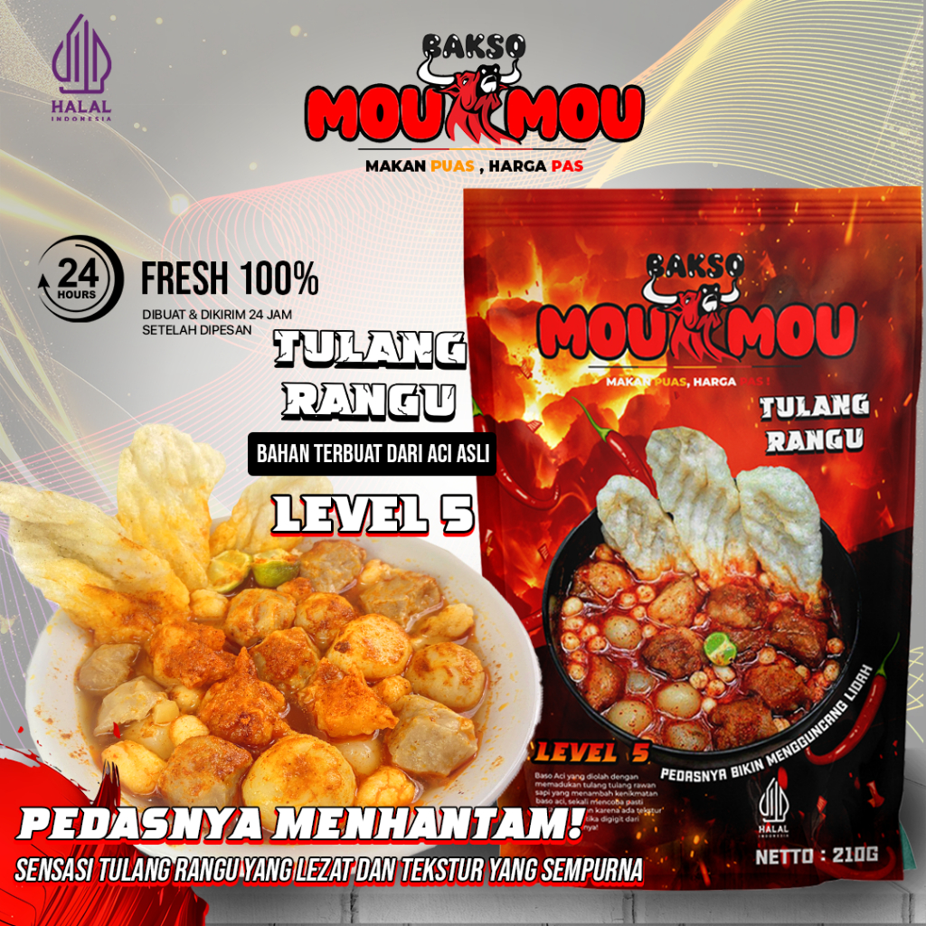 

-Bakso MouMou-Baso Aci Tulang Rangu Varian Pedas Level 5 Boci Halal Makanan Frozen Premium Murah