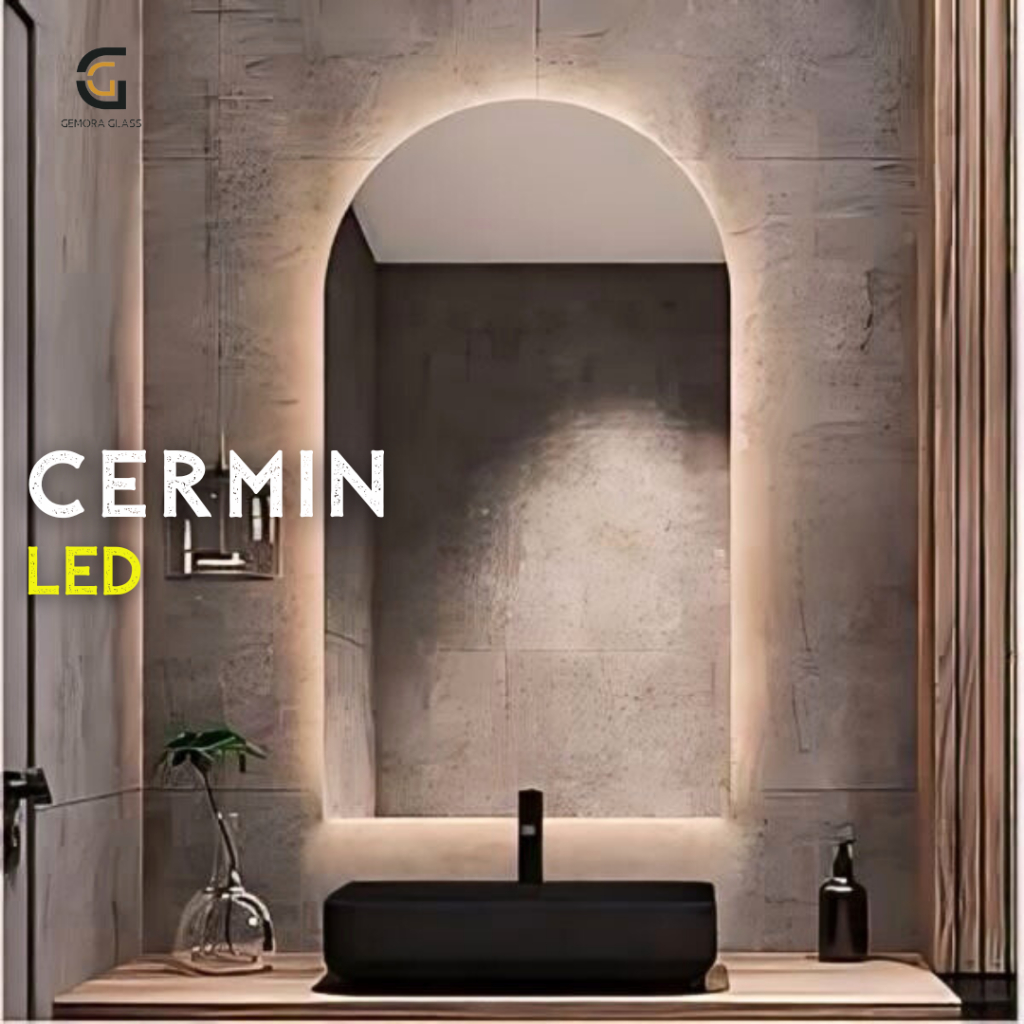 Cermin LED Aesthetic Dinding Setengah Kapsul (Free Packing) Cermin Dinding/ Cermin Aesthetic/ Kaca A