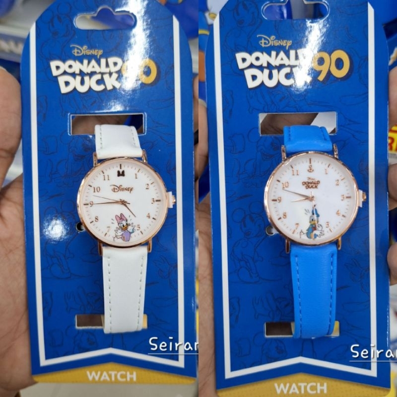 LIMITED EDITION Jam Tangan Analog Disney Donald Duck Daisy Duck Strap Kulit Biru Putih Blue White Do