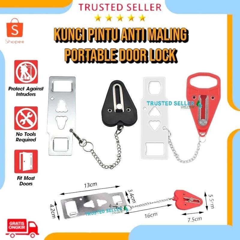 PORTABLE DOOR LOCK 2in1 GESPER KUNCI GRENDEL PINTU RUMAH KOS KONTRAKAN APARTEMEN HOTEL PRIVASI KEAMA