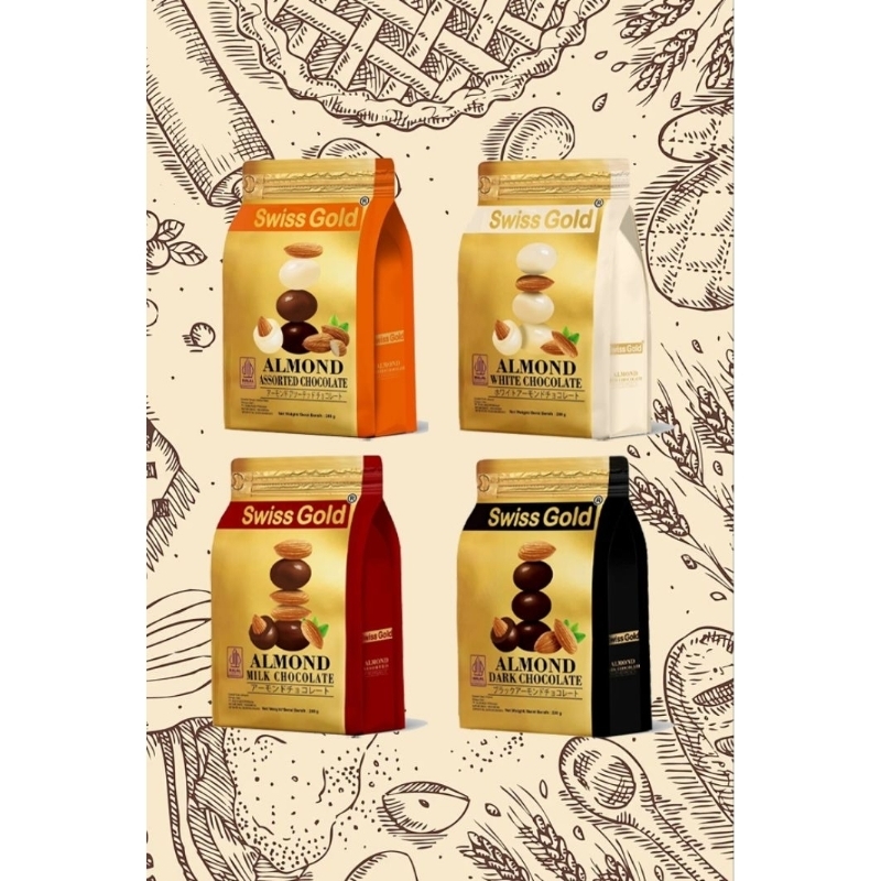 

Coklat Swiss Gold Almond Cokelat Assorted Milk White Dark Chocolate Kemasan Bag 200g