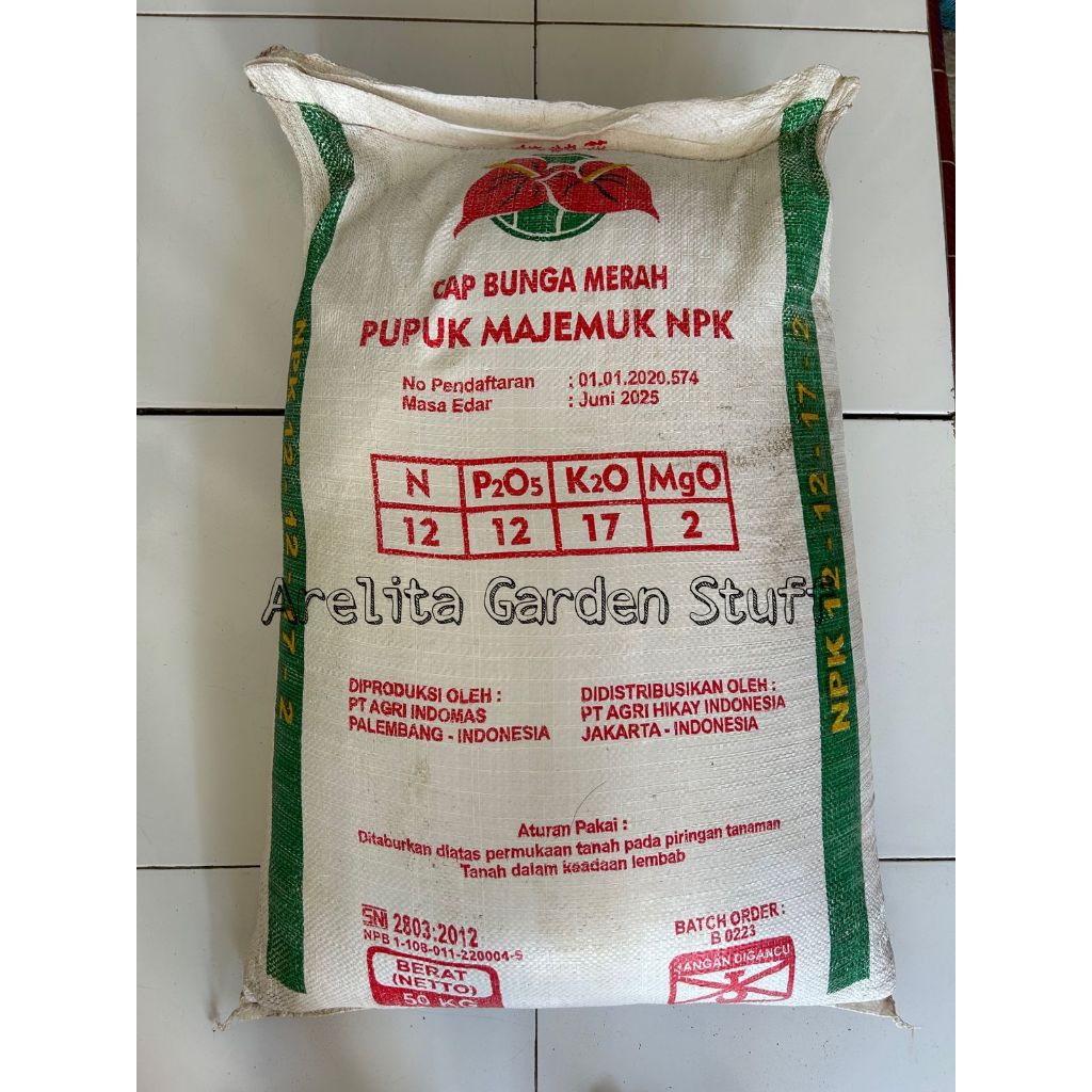 Pupuk NPK 12-12-17-2 Merk Bunga Merah repack 1Kg
