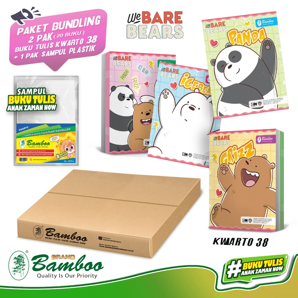 

Bamboo Buku Tulis Kwarto 38 WBB (Bundling 2 Pak Buku+Sampul Plastik)