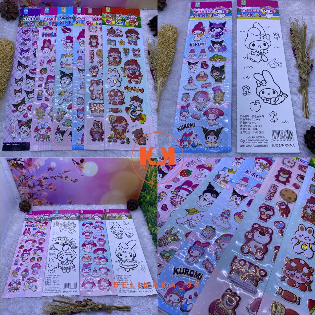 

STICKER TIMBUL 3D PANJANG + MEWARNAI MOTIF SANRIO LOTSO DAN MOMO / STICKER 3D / MAINAN STIKER ANAK